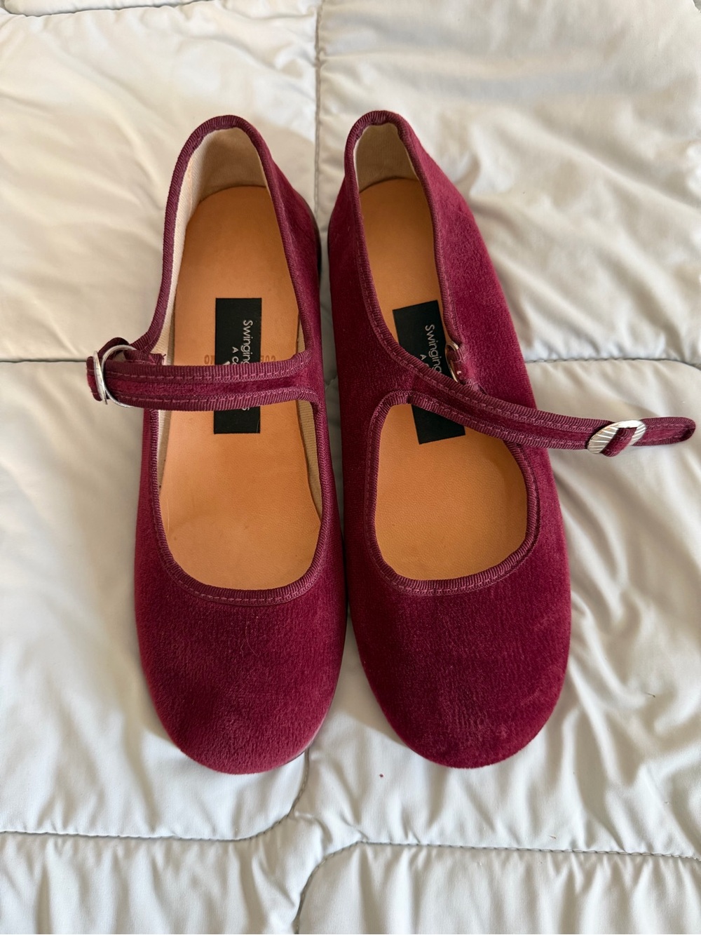 Swinging Chicks Burgundy Velvet Mary Jane Flats Adjustable Strap Handmade 38
